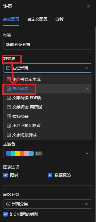 饼图数据源设置